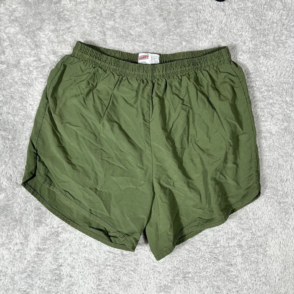 Vintage Soffe Military Shorts Mens Large Green Nylon Pull on Exercise Workout